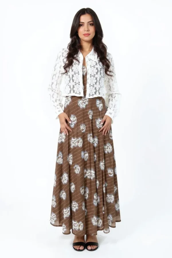 Lace Bloom Brown Maxi Dress