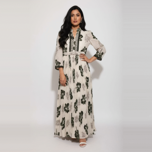 Autumn Leaf Green A-Line Maxi Dress