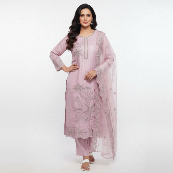 Baby pink aari work chudidhar set