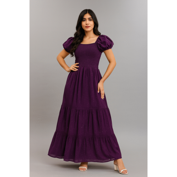 Dark Purple Organza Gown With Stone Work Party Wear