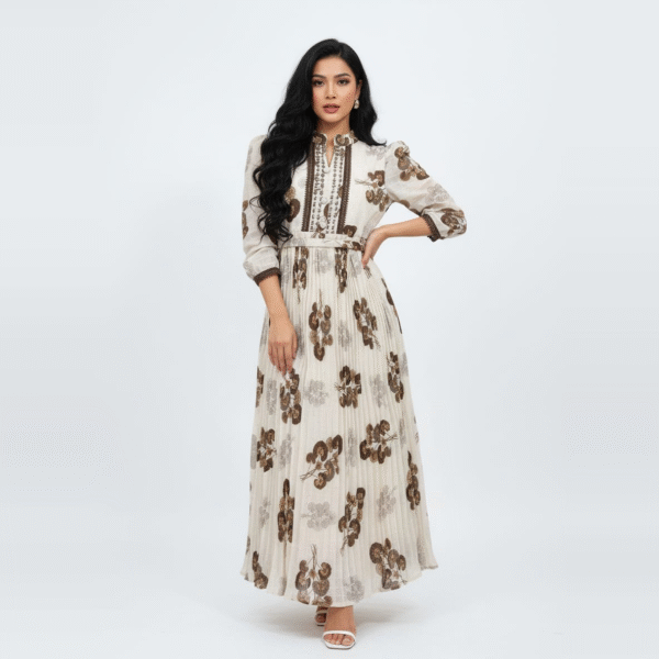 Autumn Leaf Pale brown A-Line Maxi Dress
