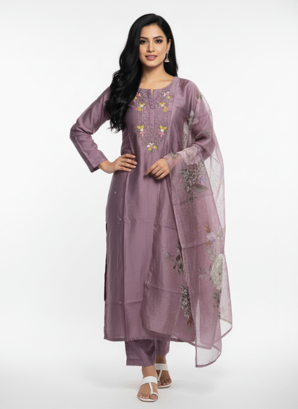 Purple embroidery chudidhar set