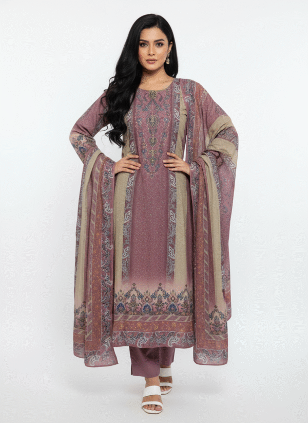 Dusty rose embroidery work chudidhar set