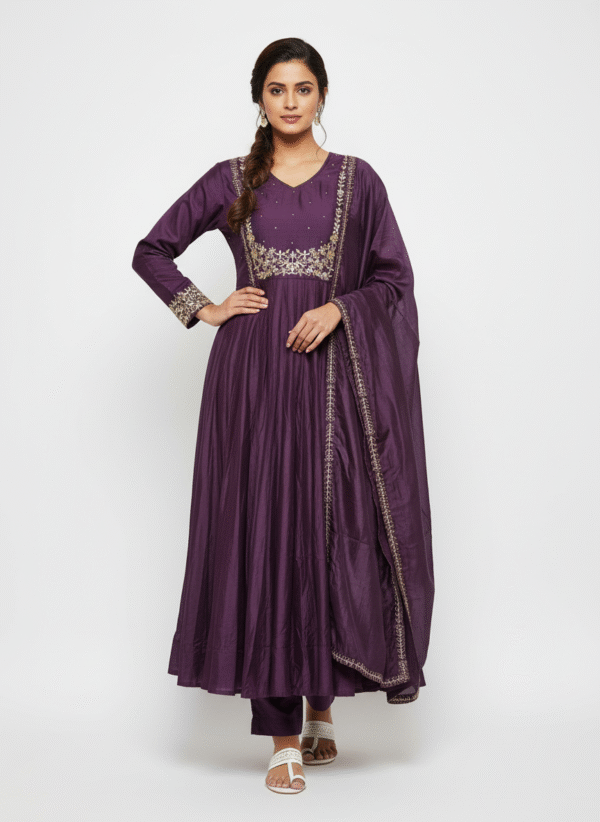 Purple embroidery chudidhar set