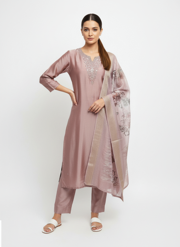 Dusty rose aari work chudidhar set