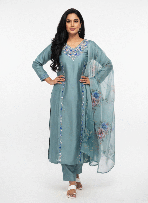 Sea green thread work chudidhar set