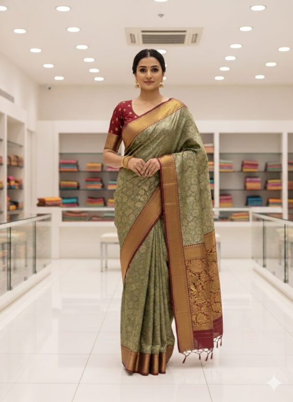 Olive Green Soft Tissue Saree